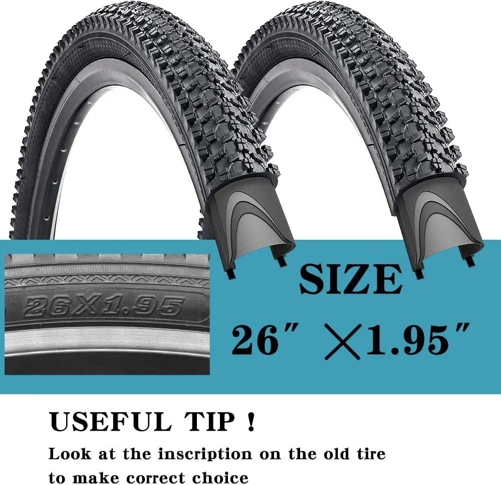 2 Pack 24"/26"x1.95" 26"x2.1" 20"x2.125" 27.5"x2.125" Inch Bike Tire Folding Bead Replacement Tire Double Packing for Mountain Bicycle Tire with or Without Tubes and Levers