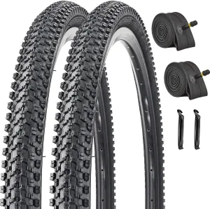 2 Pack 24"/26"x1.95" 26"x2.1" 20"x2.125" 27.5"x2.125" Inch Bike Tire Folding Bead Replacement Tire Double Packing for Mountain Bicycle Tire with or Without Tubes and Levers