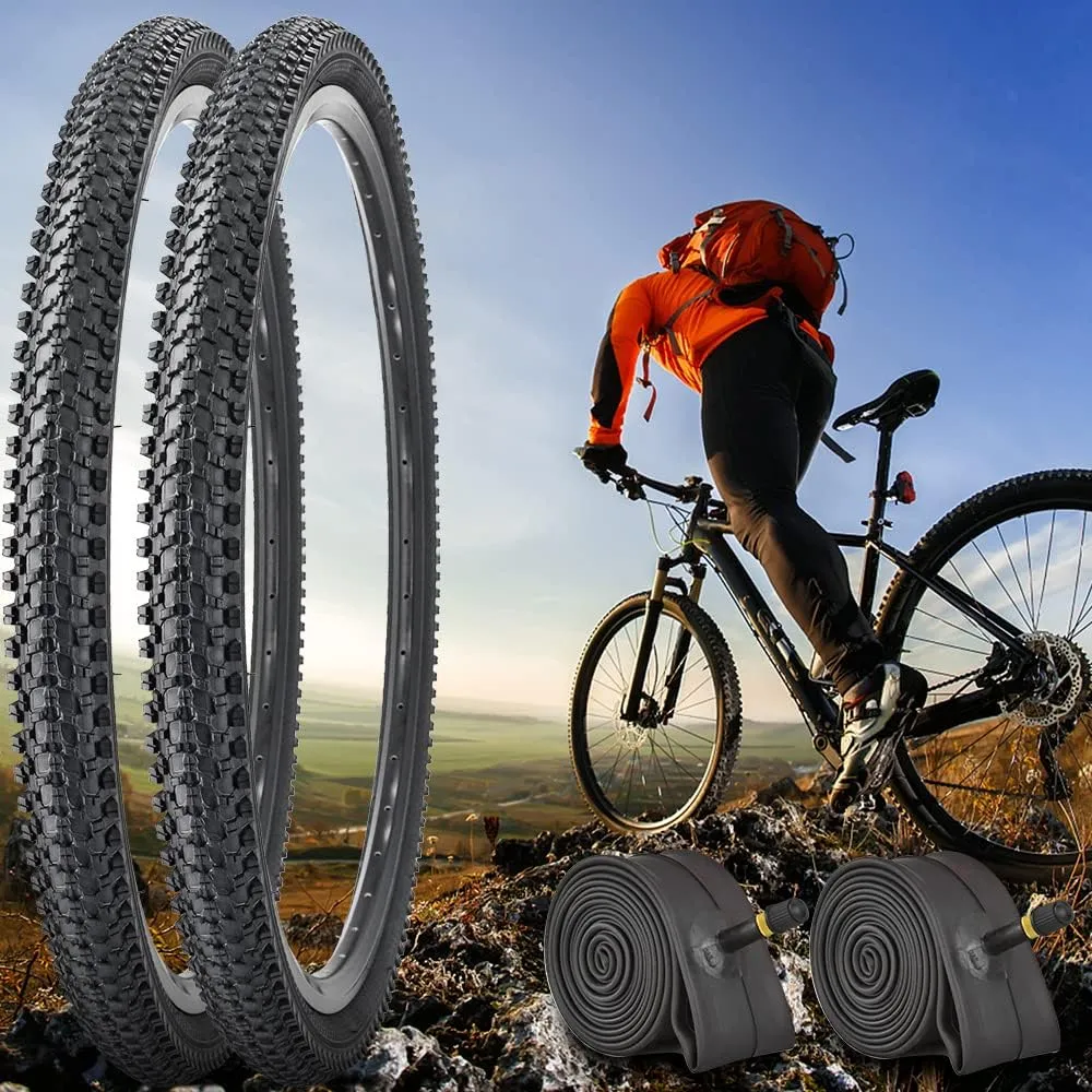2 Pack 24"/26"x1.95" 26"x2.1" 20"x2.125" 27.5"x2.125" Inch Bike Tire Folding Bead Replacement Tire Double Packing for Mountain Bicycle Tire with or Without Tubes and Levers