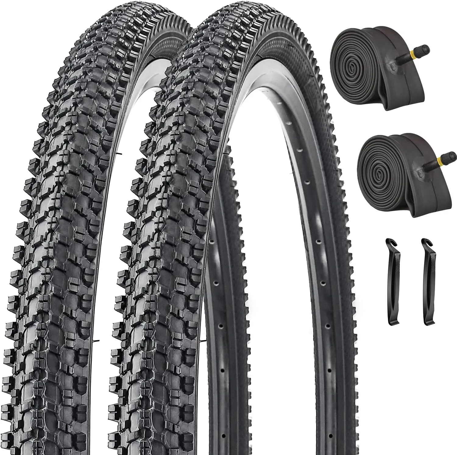 2 Pack 24"/26"x1.95" 26"x2.1" 20"x2.125" 27.5"x2.125" Inch Bike Tire Folding Bead Replacement Tire Double Packing for Mountain Bicycle Tire with or Without Tubes and Levers