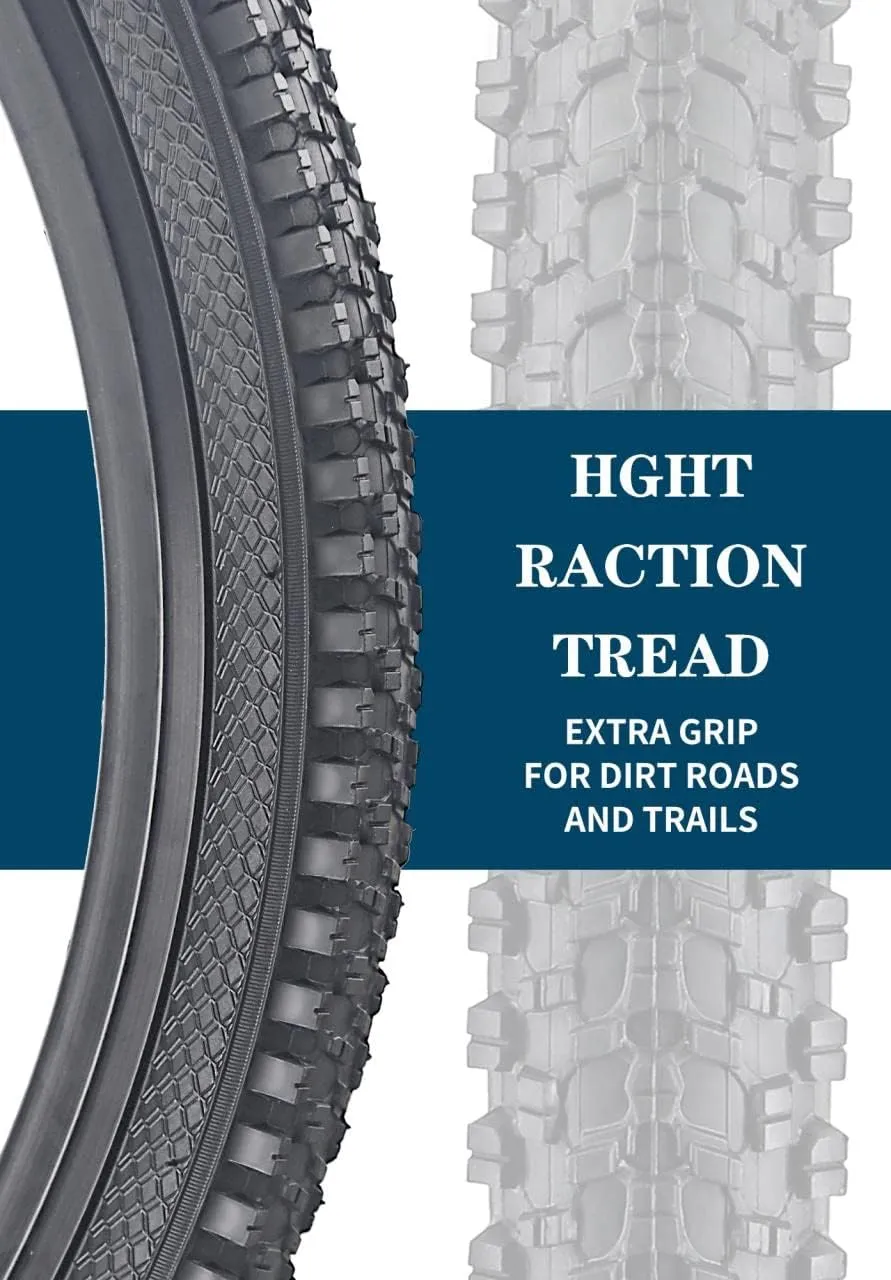 2 Pack 24"/26"x1.95" 26"x2.1" 20"x2.125" 27.5"x2.125" Inch Bike Tire Folding Bead Replacement Tire Double Packing for Mountain Bicycle Tire with or Without Tubes and Levers