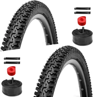 2 Pack Bike Tires Set - 26x2.125 inch Mountain Bike Tires, Folding Replacement Bicycle Tires with 26 inch Bike Tubes for Schrader Valve, 4 Tire Levers and 2 Rim Strips