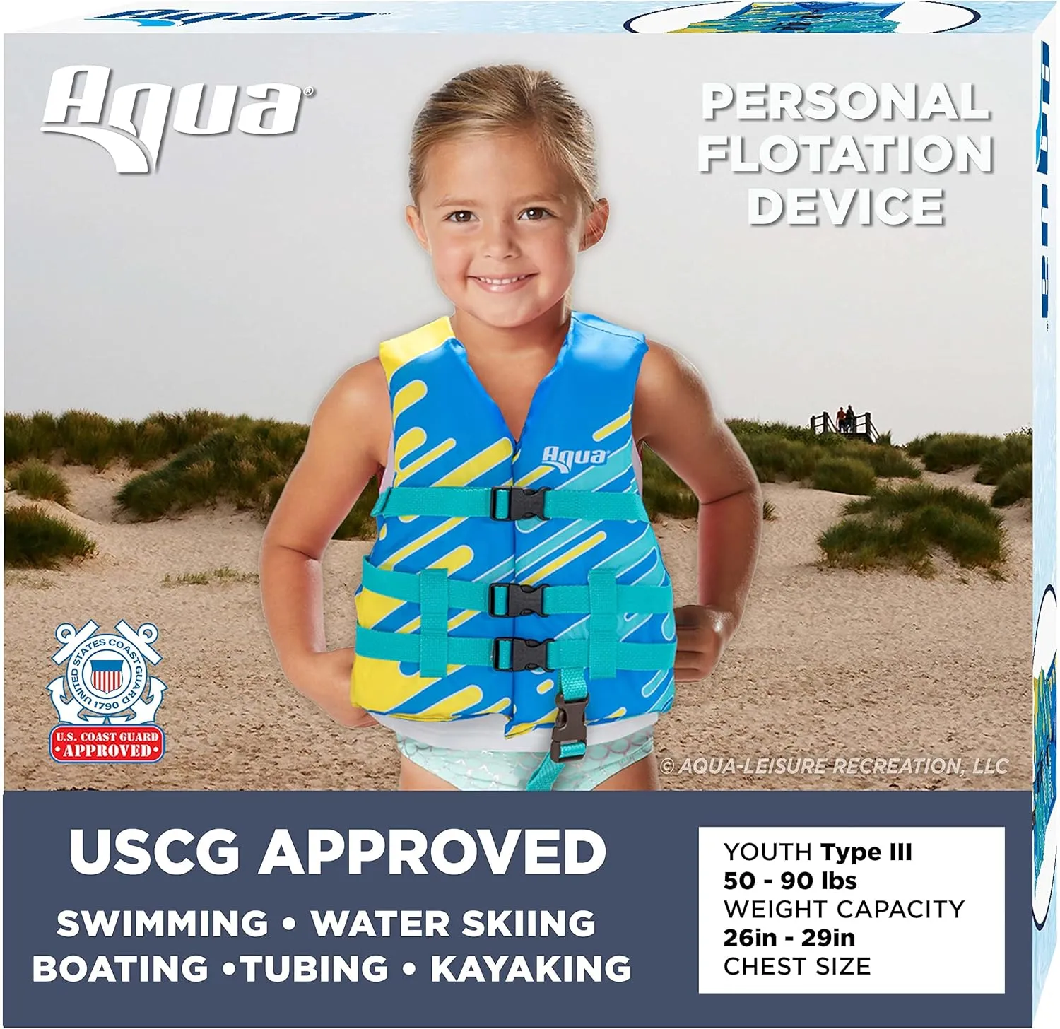 Aqua US Coast Guard-Approved Life Jacket, PFD with Comfortable Flex-Form-Fit Design, Infants/Kids/Youth