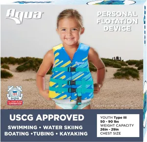 Aqua US Coast Guard-Approved Life Jacket, PFD with Comfortable Flex-Form-Fit Design, Infants/Kids/Youth