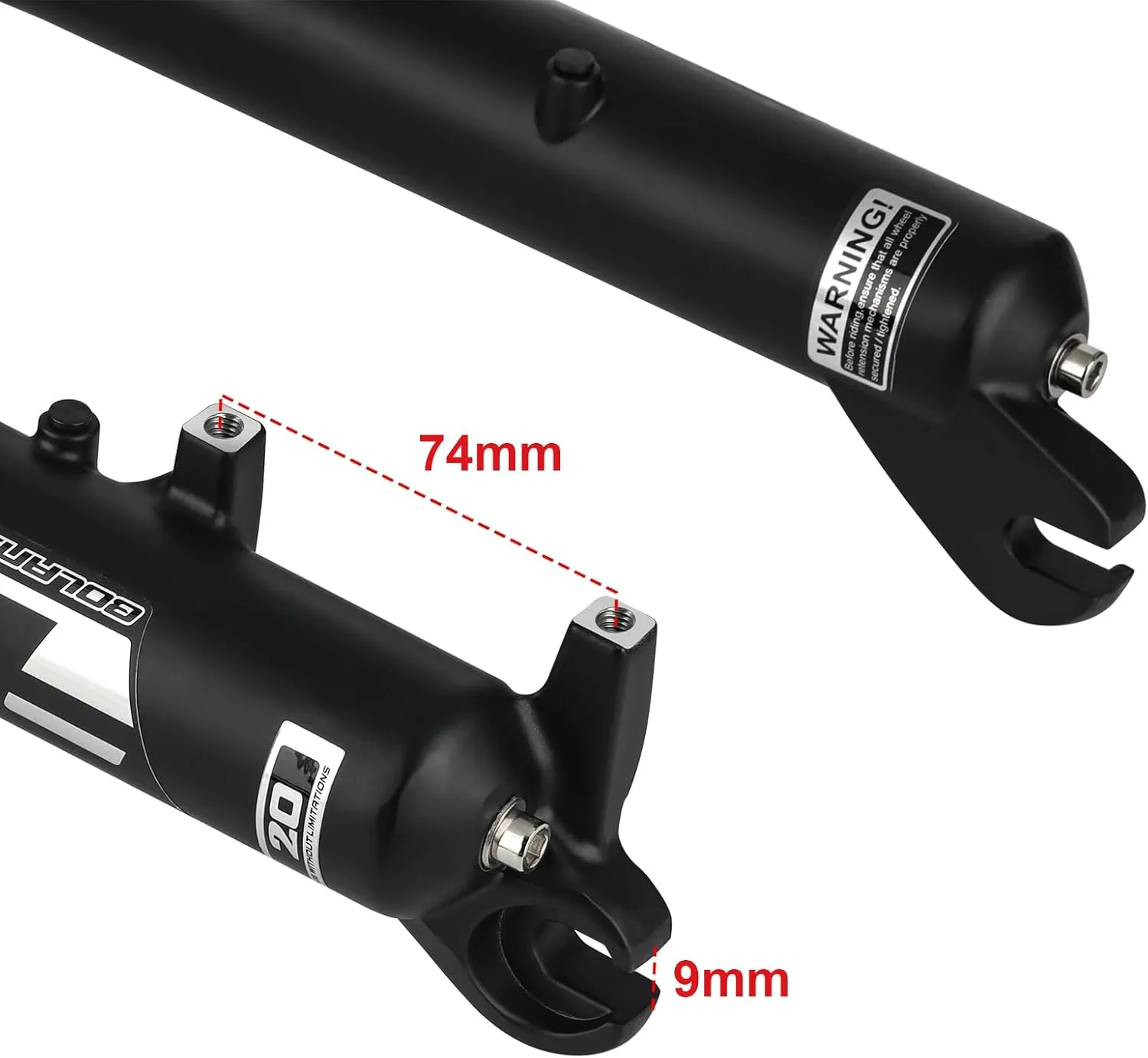 BOLANY Bike Suspension Fork 20inch 4.0 Tire Double Shoulder Snow Beach MTB Fat Fork | 135mm Travel | Straight Tube QR 9mm | 1-1/8inch Steerer
