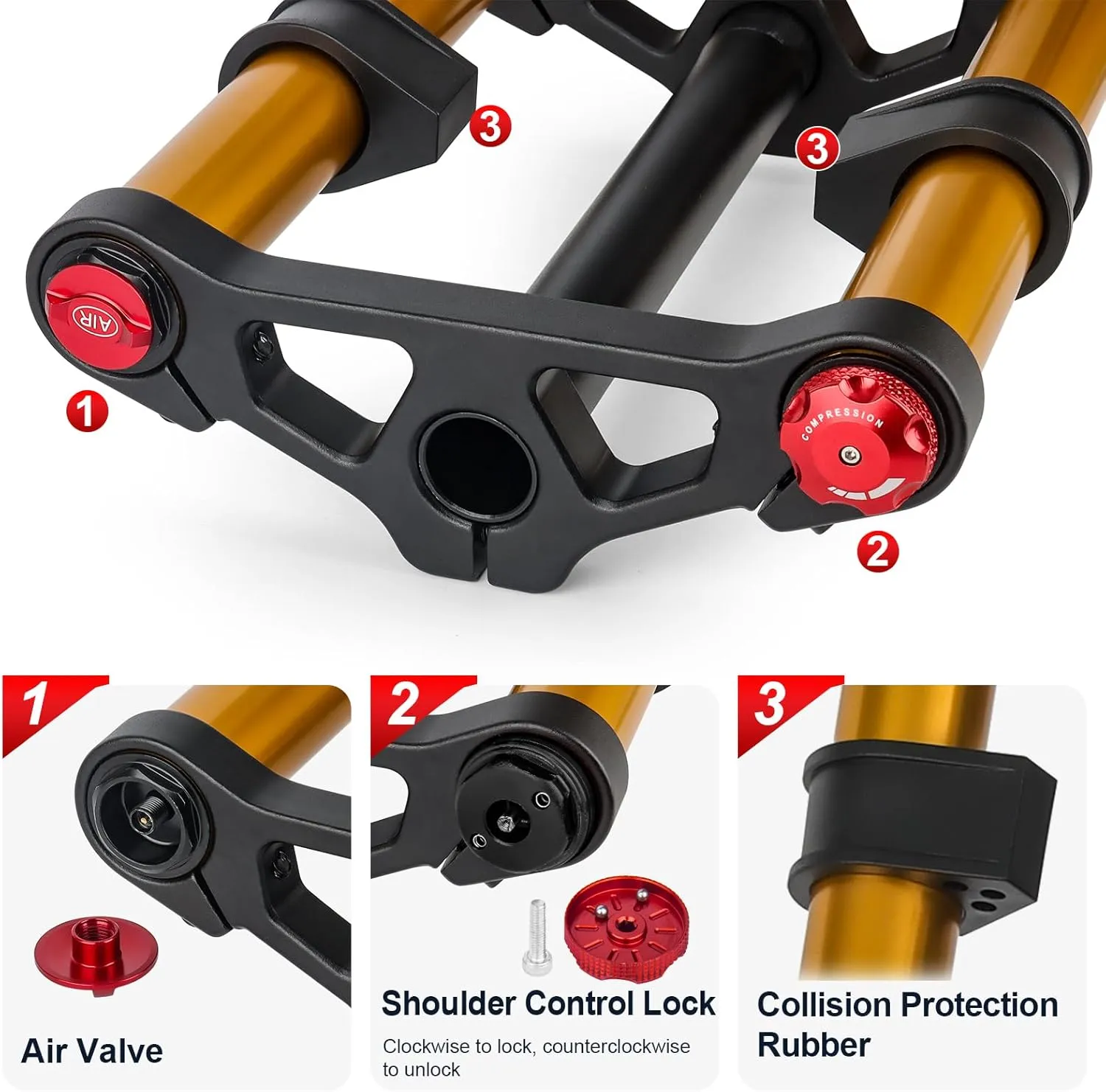 BOLANY Bike Suspension Fork 20inch 4.0 Tire Double Shoulder Snow Beach MTB Fat Fork | 135mm Travel | Straight Tube QR 9mm | 1-1/8inch Steerer