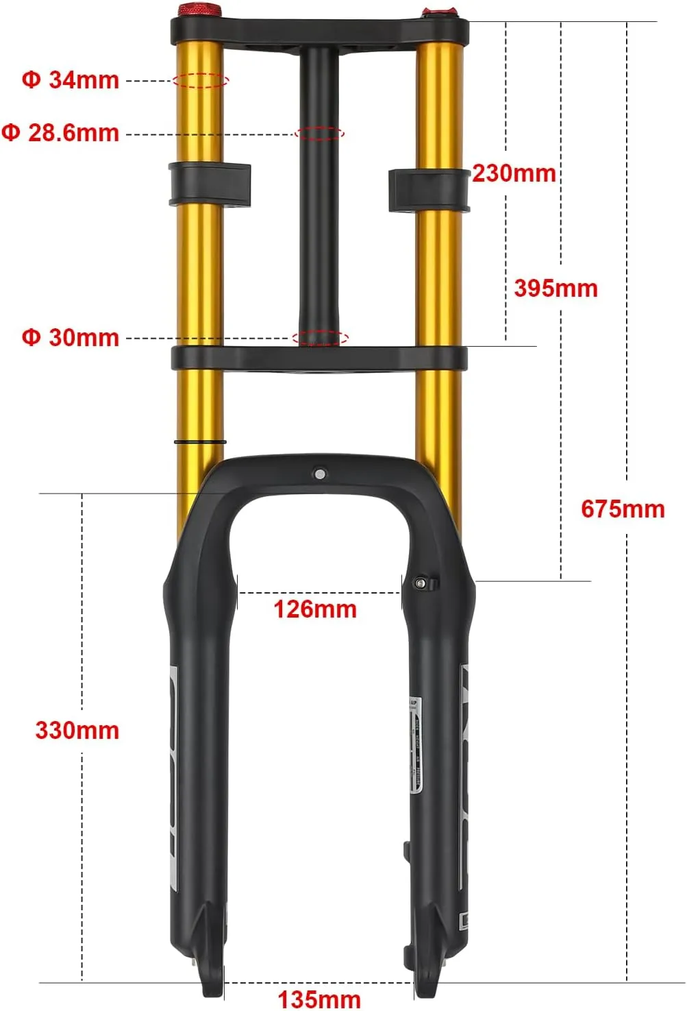 BOLANY Bike Suspension Fork 20inch 4.0 Tire Double Shoulder Snow Beach MTB Fat Fork | 135mm Travel | Straight Tube QR 9mm | 1-1/8inch Steerer