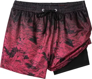 Boys Swim Trunks with Compression Liner Boys Stretch Swim Shorts Quick Dry 2 in 1 Beach Shorts 4-17 Y