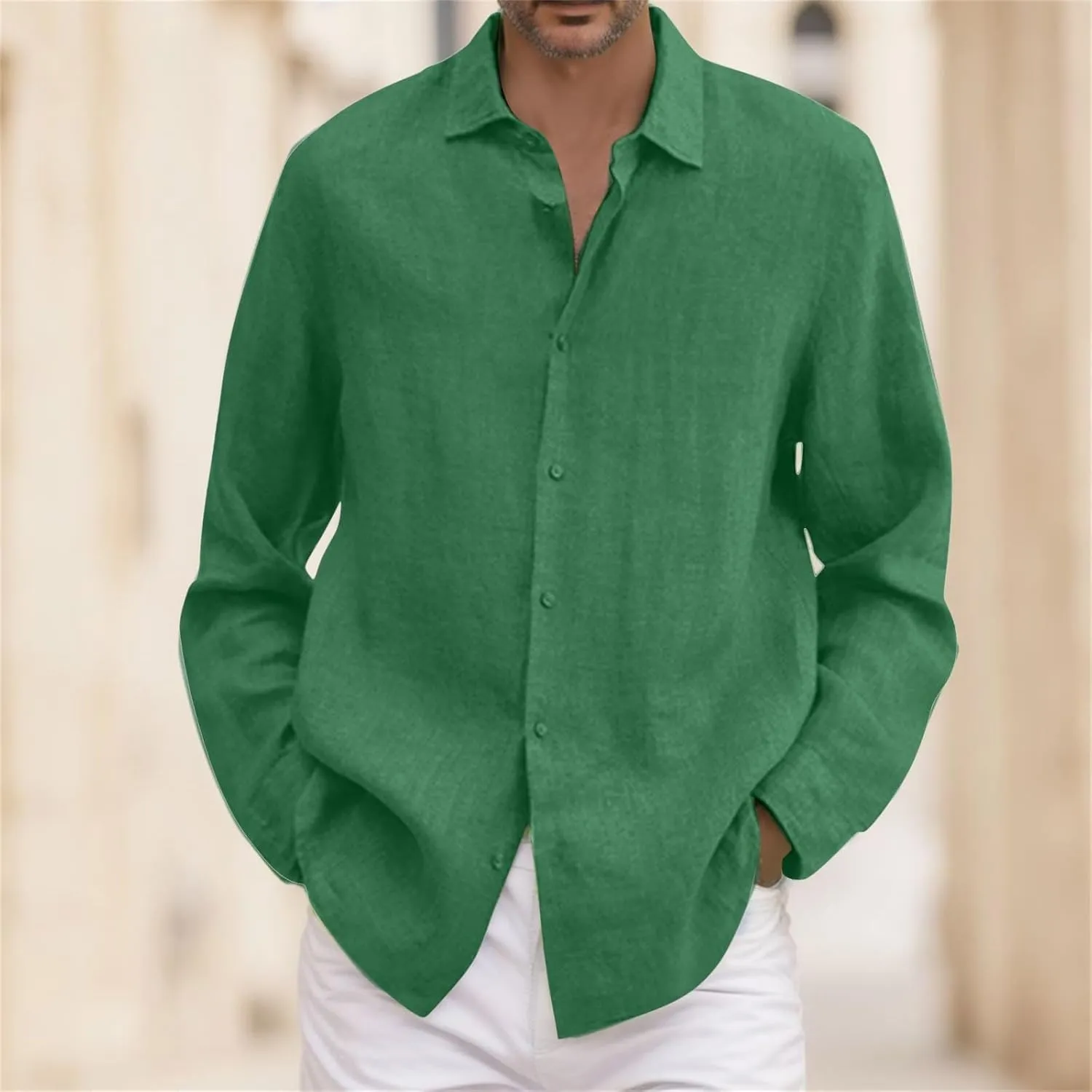 Cotton Linen Shirts for Men Long Sleeve Button Down Shirts Summer Beach Shirts Loose Fit Casual Shirts Vacation Tops