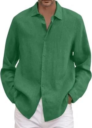 Cotton Linen Shirts for Men Long Sleeve Button Down Shirts Summer Beach Shirts Loose Fit Casual Shirts Vacation Tops
