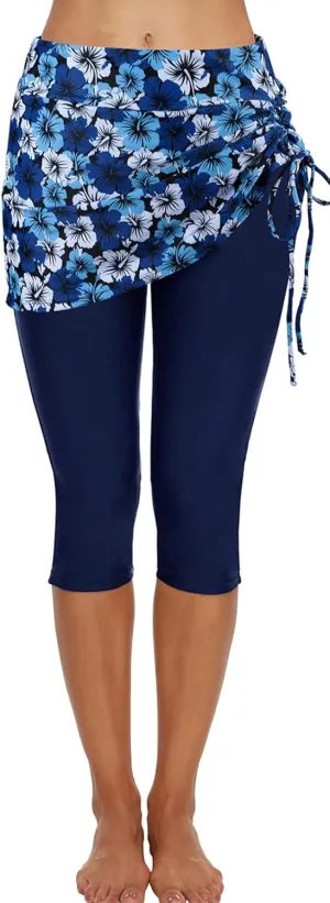 ECUPPER Womens Swim Shorts Capris Swimming Leggings Boardshorts Stretch High Waist Swimsuit Pants for Beach Surf