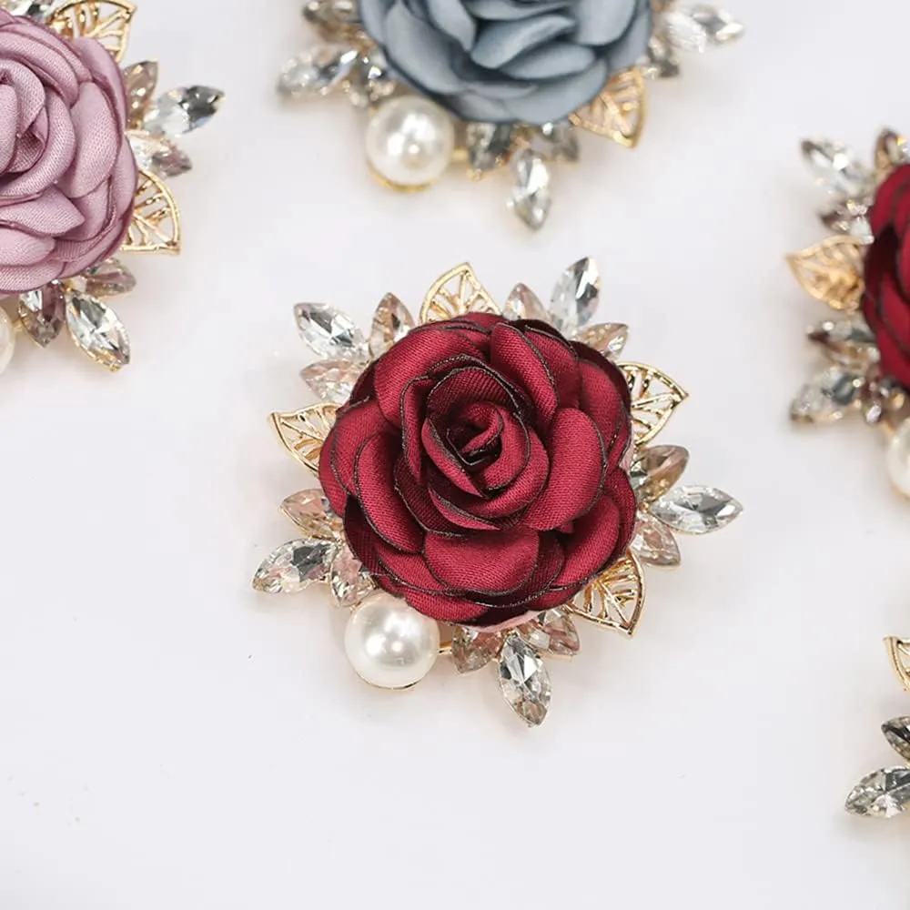 Elegant Rose Flower Brooch Pin for Women Men Wedding Party Gentleman's Essentials Handmade Crystal Pearl Fabric Flower Lapel Pin Dress Suit Accessories Boutonniere Ideas Gift