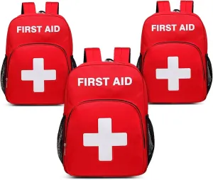 Gatycallaty First Aid Backpack Emergency Empty Waterproof Survival First Responder Trauma Bag Travel Home Outdoor Camping (Red, Pack of 3)