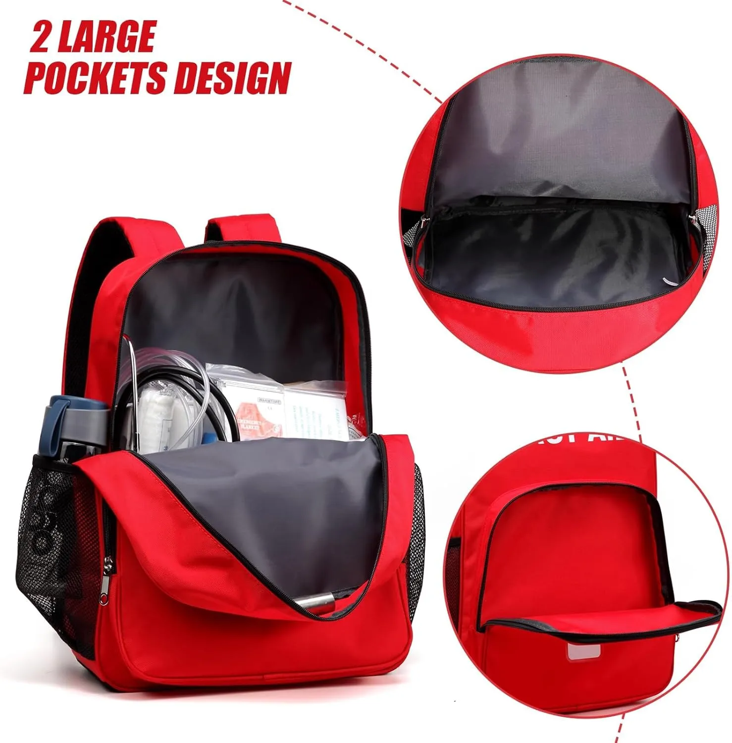 Gatycallaty First Aid Backpack Emergency Empty Waterproof Survival First Responder Trauma Bag Travel Home Outdoor Camping (Red, Pack of 3)