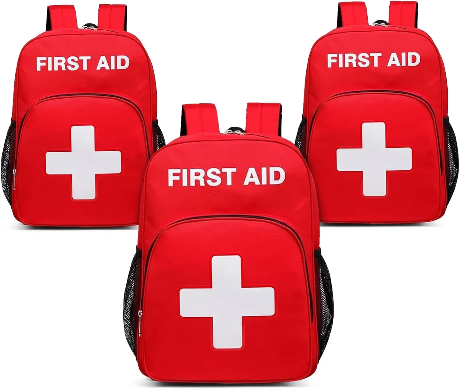 Gatycallaty First Aid Backpack Emergency Empty Waterproof Survival First Responder Trauma Bag Travel Home Outdoor Camping (Red, Pack of 3)