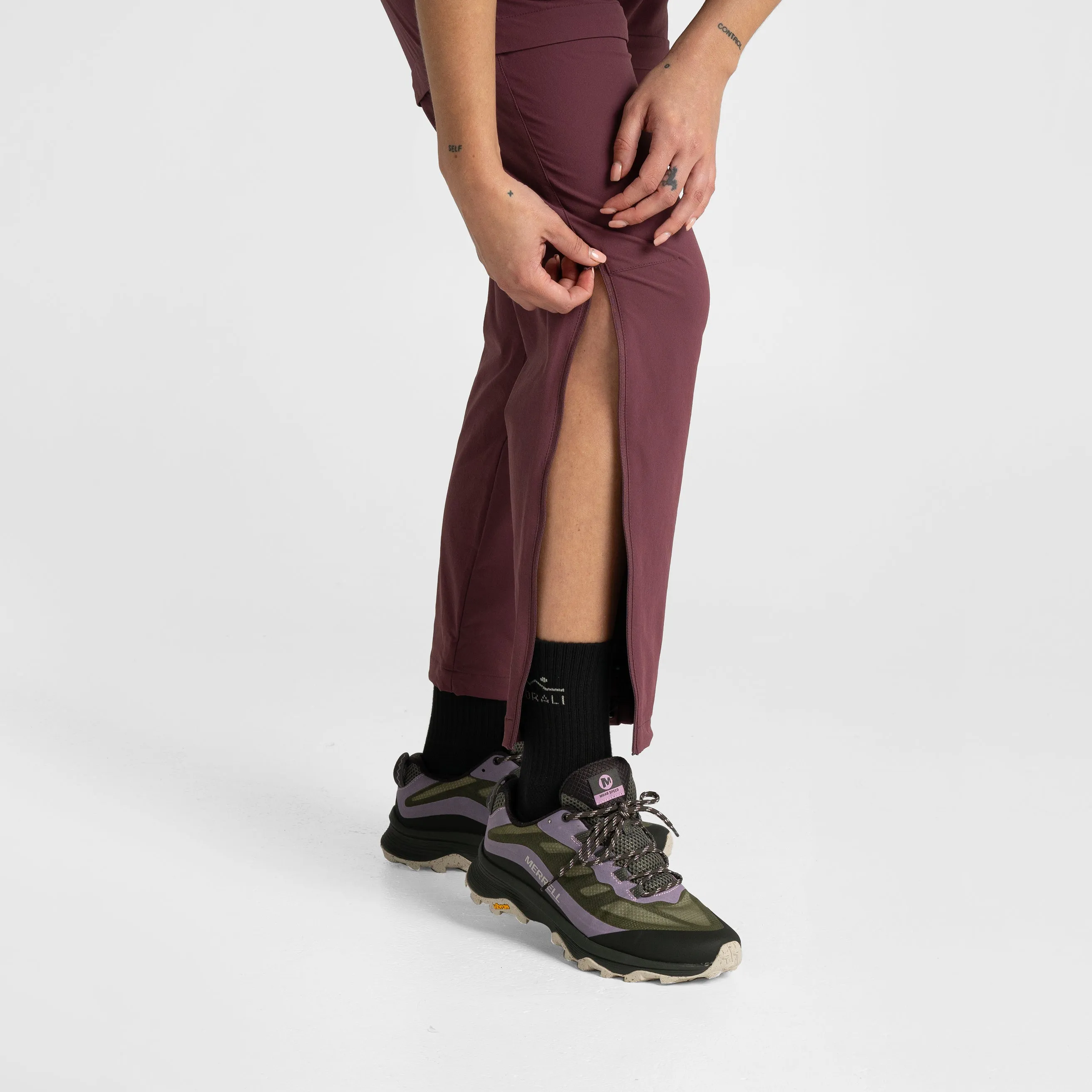 Impeccably Imperfect Womens Zip Off Pants Berry