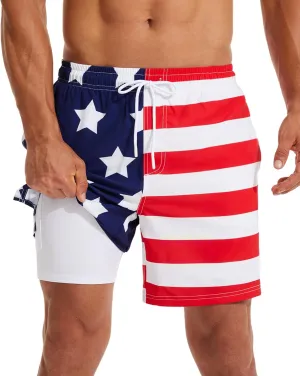 KAIUA SURF Mens Swim Trunks with Compression Liner 7 Inch Inseam Quick Dry Mens Swimming Shorts Bathing Suit