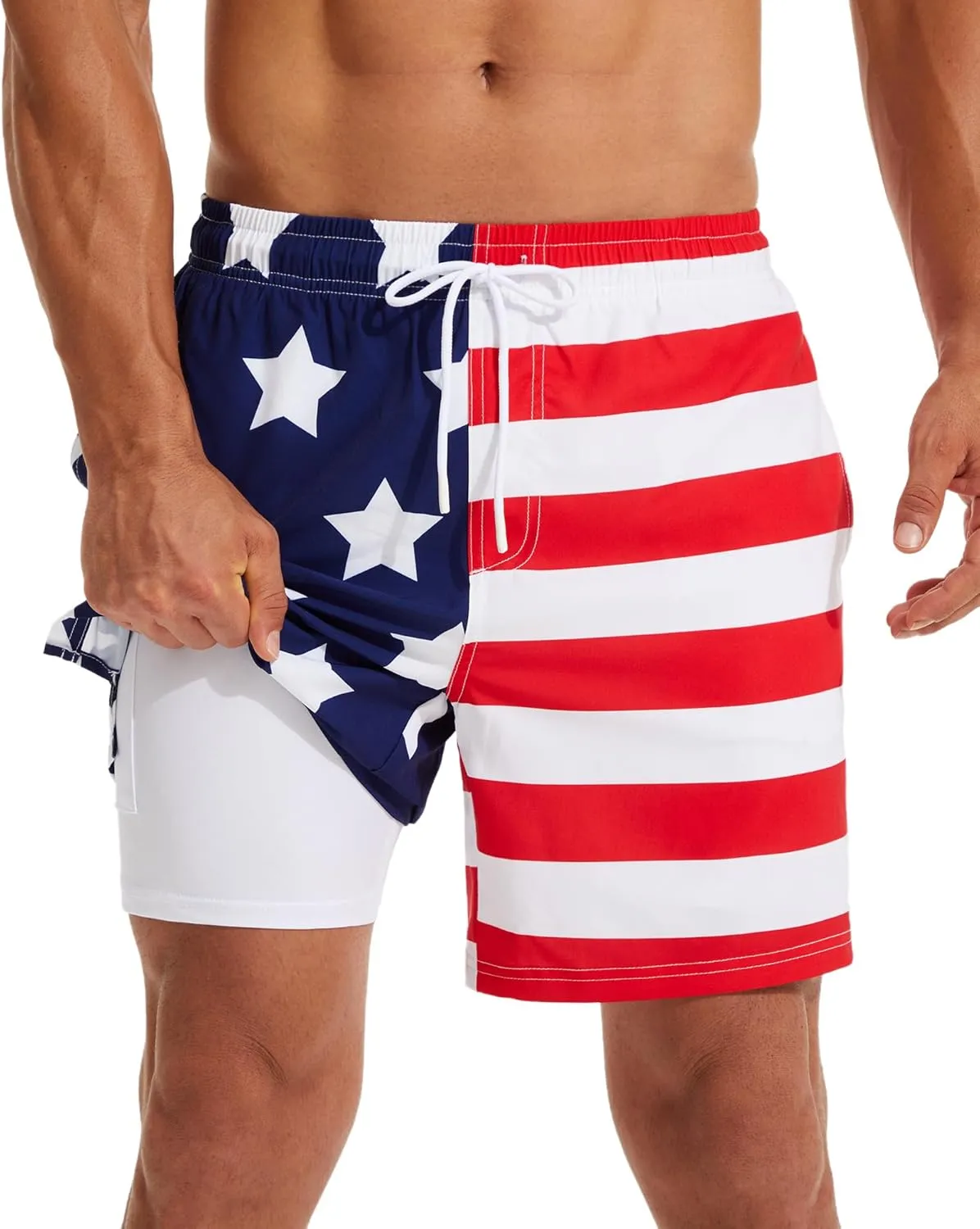 KAIUA SURF Mens Swim Trunks with Compression Liner 7 Inch Inseam Quick Dry Mens Swimming Shorts Bathing Suit