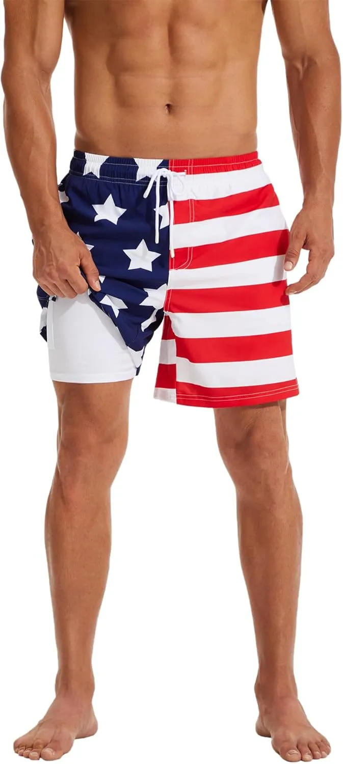 KAIUA SURF Mens Swim Trunks with Compression Liner 7 Inch Inseam Quick Dry Mens Swimming Shorts Bathing Suit
