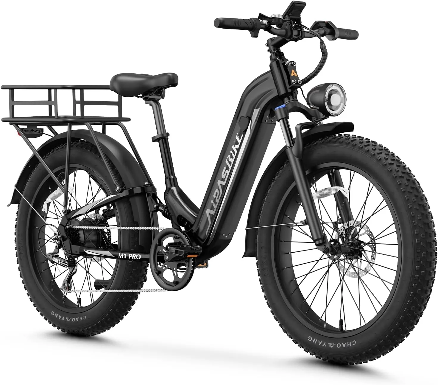 M1 Pro Electric Bike, 1800W Peak Motor Electric Bike for Adults, 26'' x 4.0'' Fat Tire Ebike, 48V 17.5Ah Electric Mountain Bike, 36MPH 85 Miles, 7 Speed 110NM with Rear Basket, UL Certified