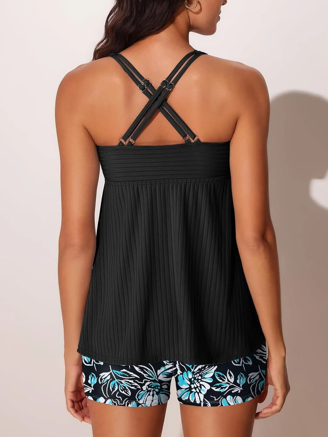 MiYang Tankini Swimsuits for Women 2025 Tummy Control Modest Flowy Two Piece Bathing Suits Top with Pockets Shorts