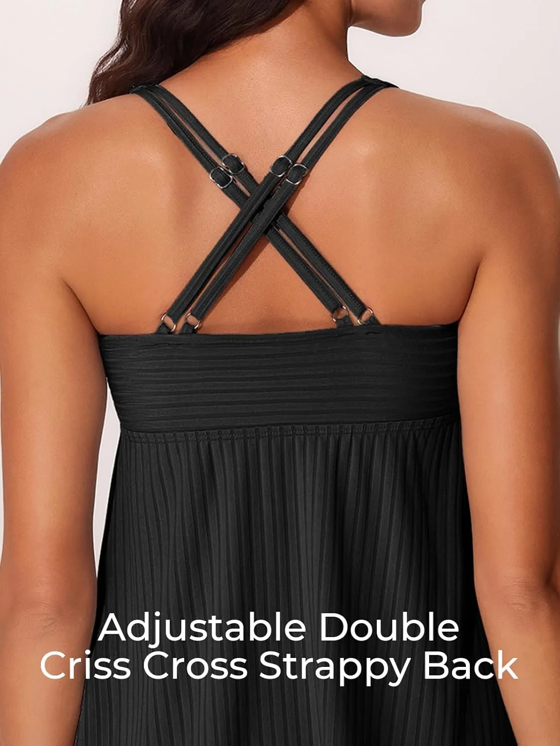 MiYang Tankini Swimsuits for Women 2025 Tummy Control Modest Flowy Two Piece Bathing Suits Top with Pockets Shorts
