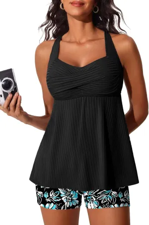 MiYang Tankini Swimsuits for Women 2025 Tummy Control Modest Flowy Two Piece Bathing Suits Top with Pockets Shorts