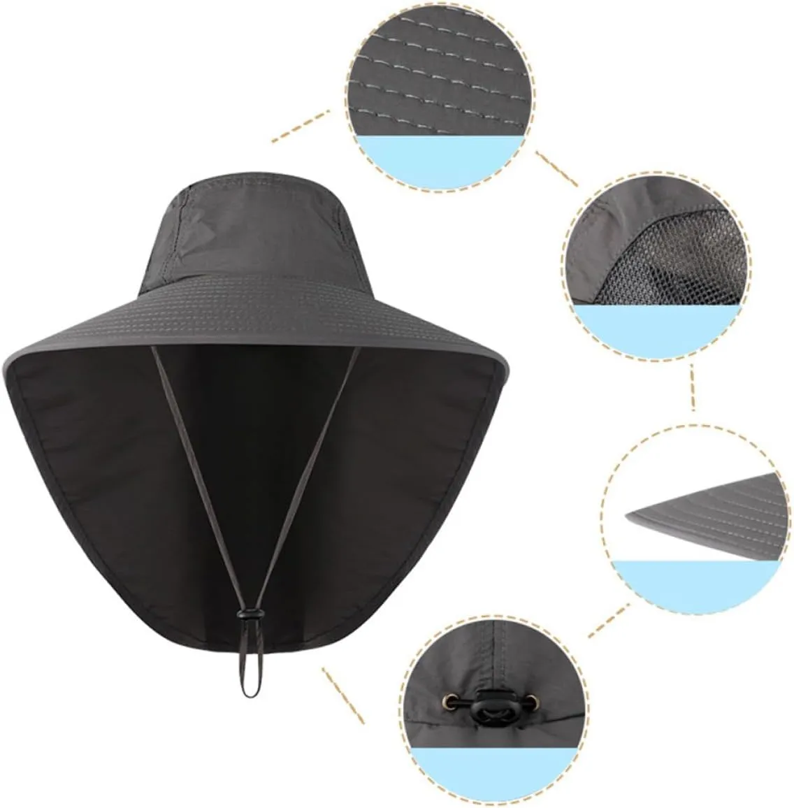 Outdoor UV Protection Bucket Hat with Neck Flap Earflaps for Fishing and Climbing Lightweight Breathable
