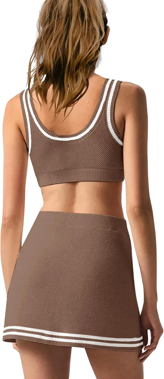 Panadila Womens 2 Piece Skirt Set Workout Outfits Tennis Skorts with Built-in Shorts and Sports Bra Gym Yoga