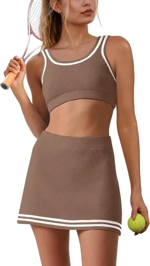 Panadila Womens 2 Piece Skirt Set Workout Outfits Tennis Skorts with Built-in Shorts and Sports Bra Gym Yoga