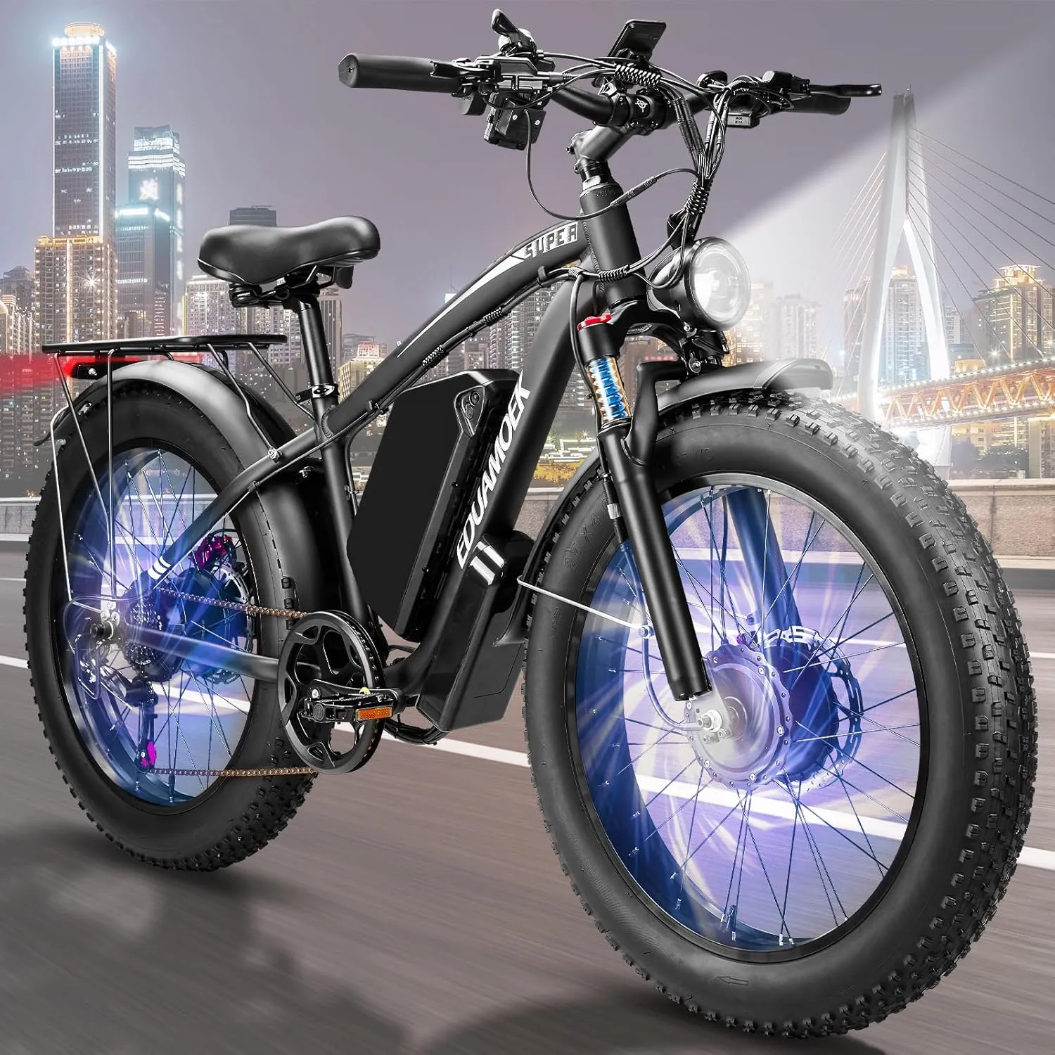Peak 5000W Dual-Motor-Ebike for Adults-Men-Women, 52V 34Ah Battery Up To 105 Miles, 42-46MPH Fast-Ebike-Dual-Motor-Electric-Bike ,24"*4" Fat-Tire-Electric-Bicycle Lockable Suspension for Mountain Snow