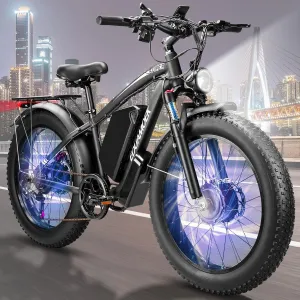 Peak 5000W Dual-Motor-Ebike for Adults-Men-Women, 52V 34Ah Battery Up To 105 Miles, 42-46MPH Fast-Ebike-Dual-Motor-Electric-Bike ,24"*4" Fat-Tire-Electric-Bicycle Lockable Suspension for Mountain Snow