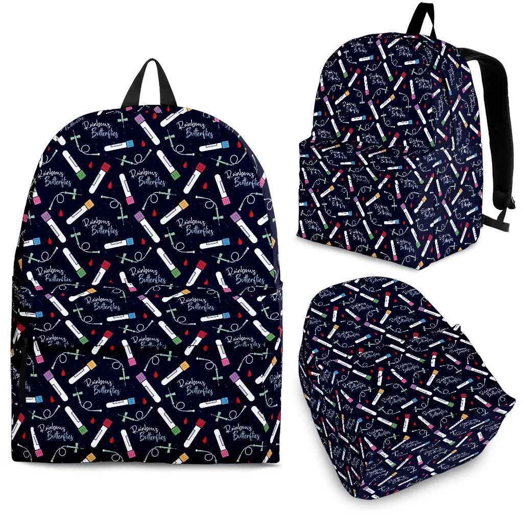 Phlebotomy Rainbows and Butterflies Black Backpack