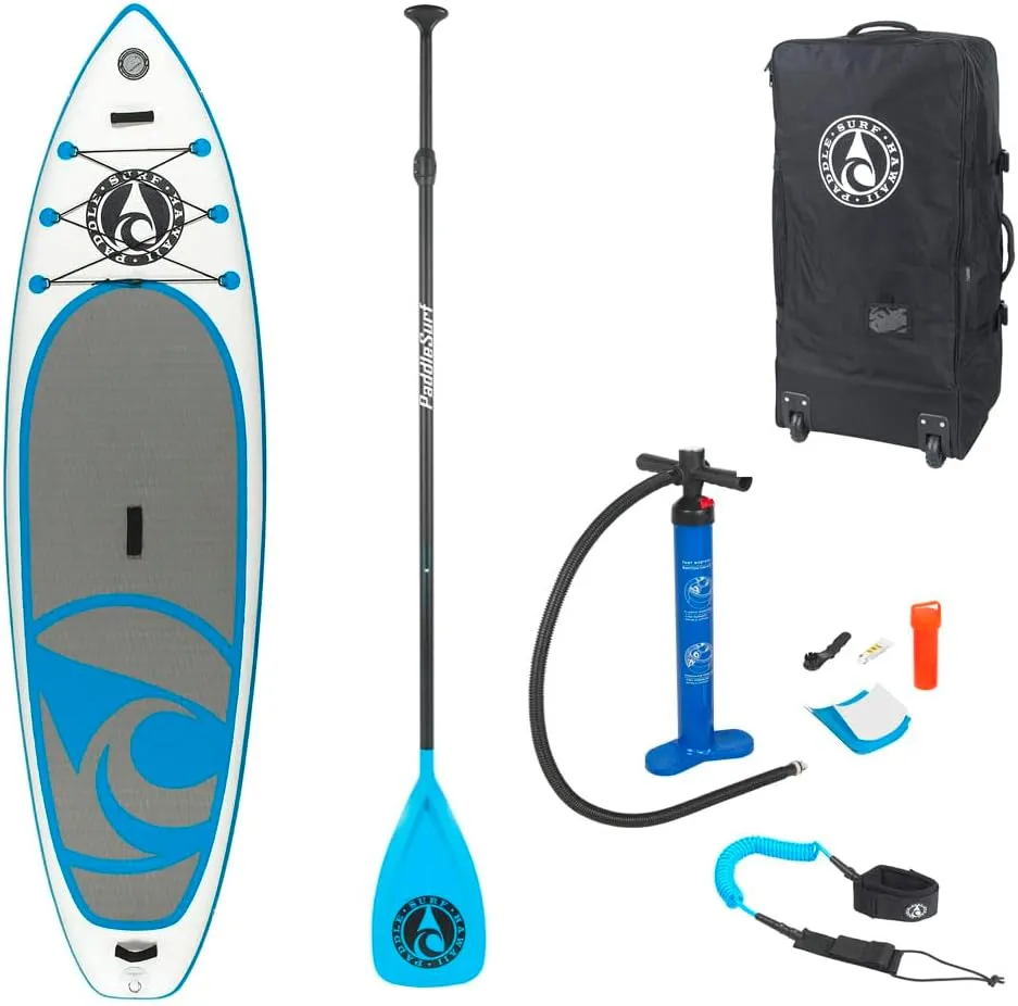 PSH Inflatable Stand Up Paddle Board 10'6" Premium Kit with Adjustable Aluminium Paddle, Storage/Transport Backpack, Leash, High-Pressure Pump, Fin and Repair Kit for Youth & Adult of All Skill Levels