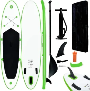 Puncture-Proof Inflatable Stand Up Paddleboard Set for Recreational Use, High Pressure Hand Pump Included, Green and White