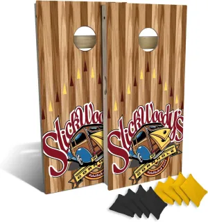 Slick Woody's Professional-Grade Cornhole Boards - 4'x2' Solid Wood Regulation Woodgrain Flag Corn Hole Toss Game with 8 Resin Filled Bags