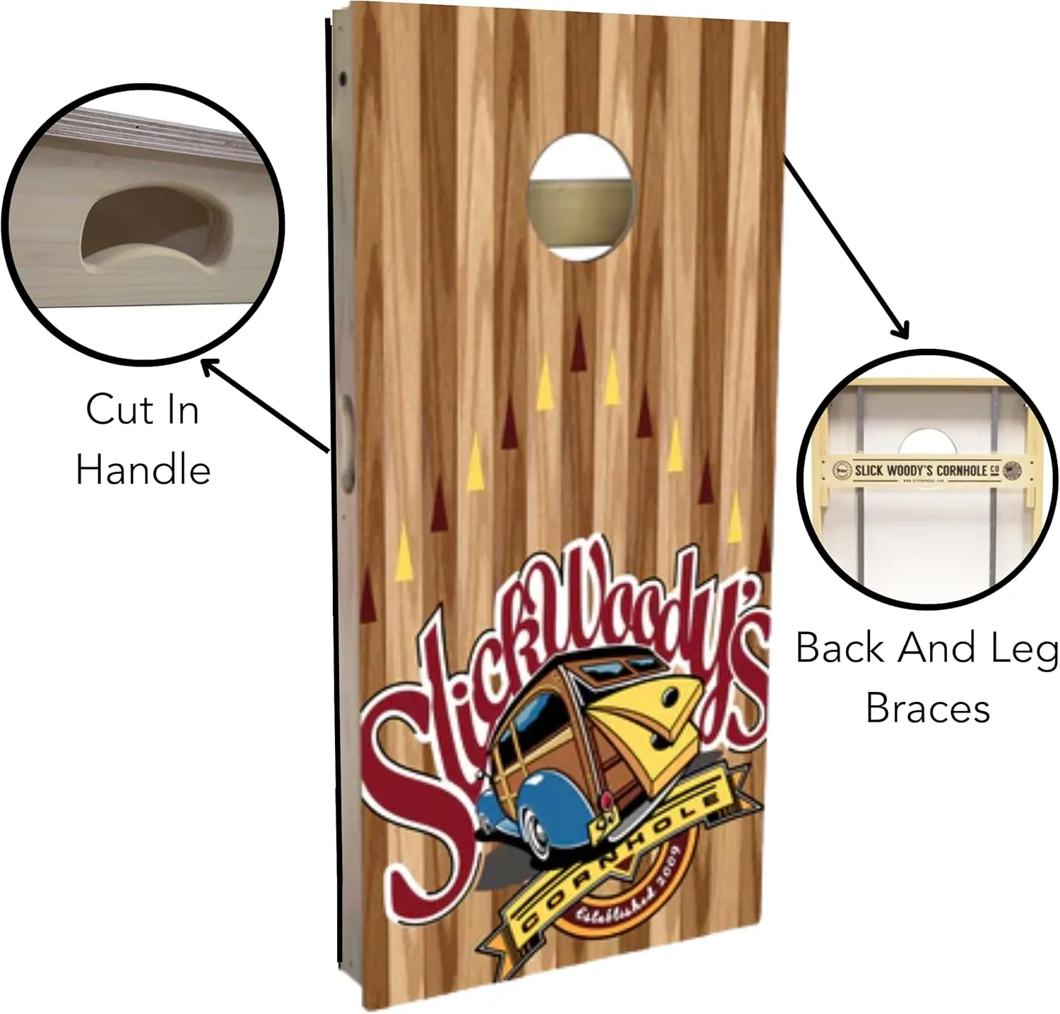Slick Woody's Professional-Grade Cornhole Boards - 4'x2' Solid Wood Regulation Woodgrain Flag Corn Hole Toss Game with 8 Resin Filled Bags