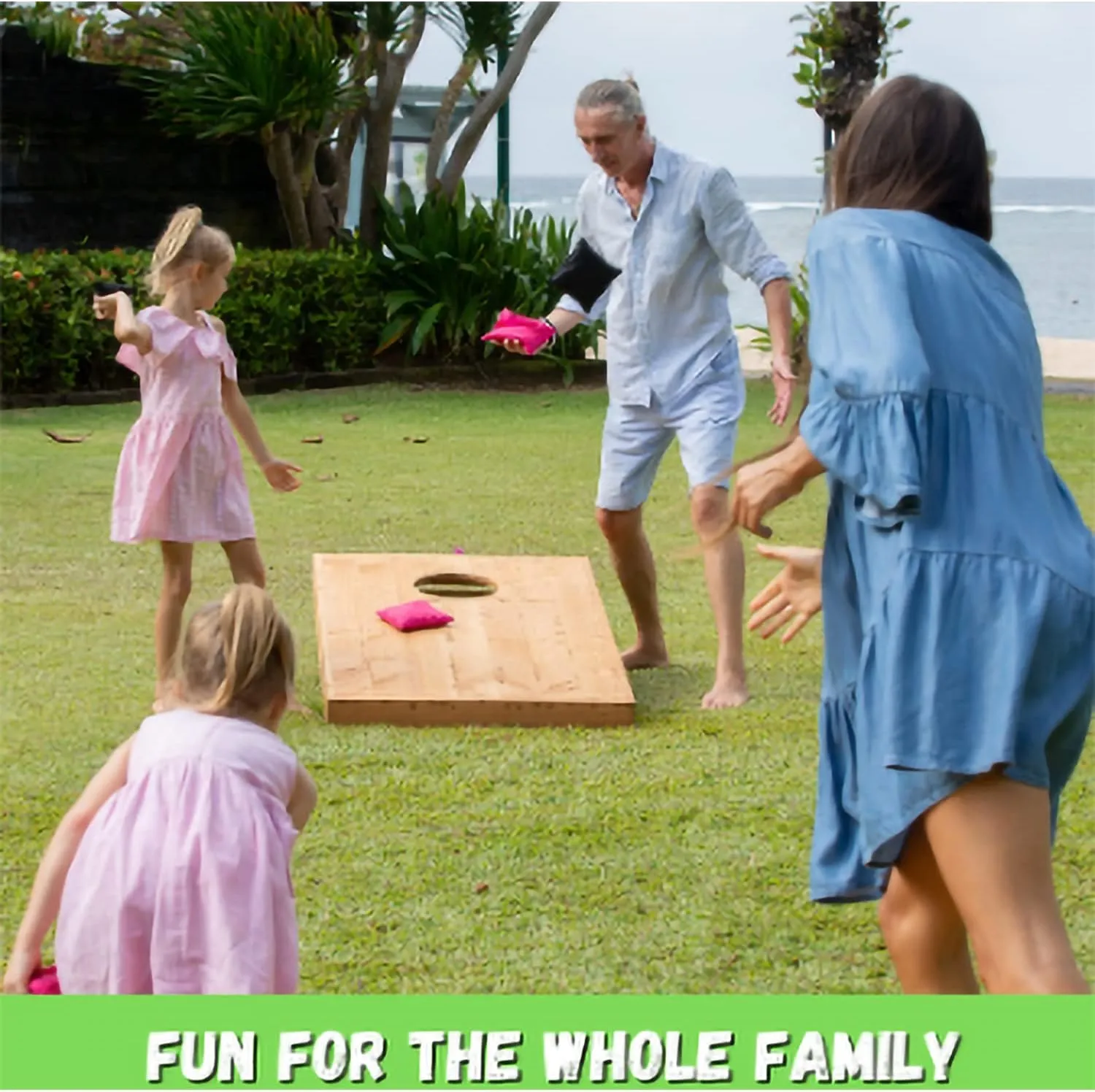 Slick Woody's Professional-Grade Cornhole Boards - 4'x2' Solid Wood Regulation Woodgrain Flag Corn Hole Toss Game with 8 Resin Filled Bags