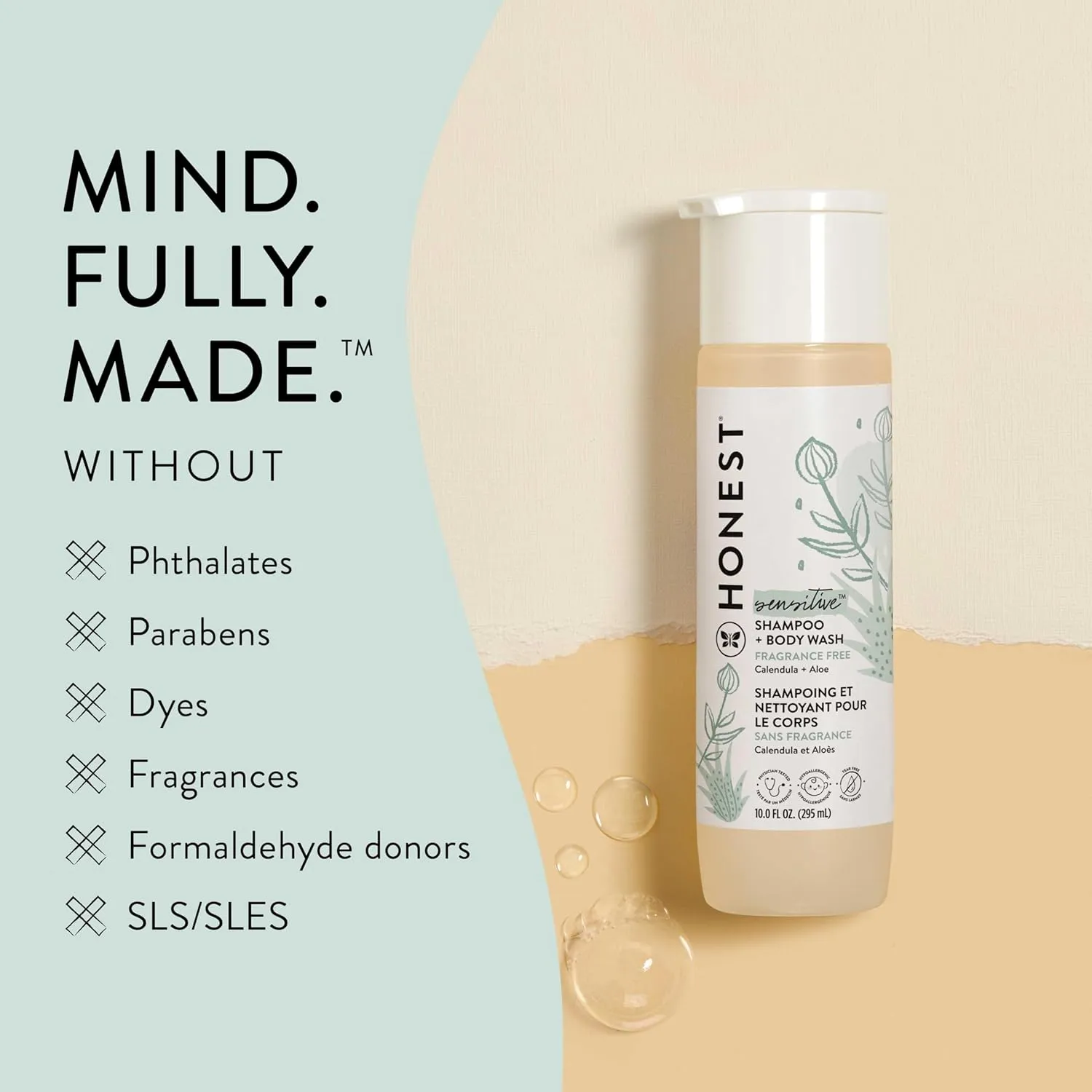 The Honest Company 2-in-1 Cleansing Shampoo   Body Wash for Sensitive Skin | Gentle for Baby | Naturally Derived, Tear-free, Hypoallergenic | Fragrance Free, 10 fl oz