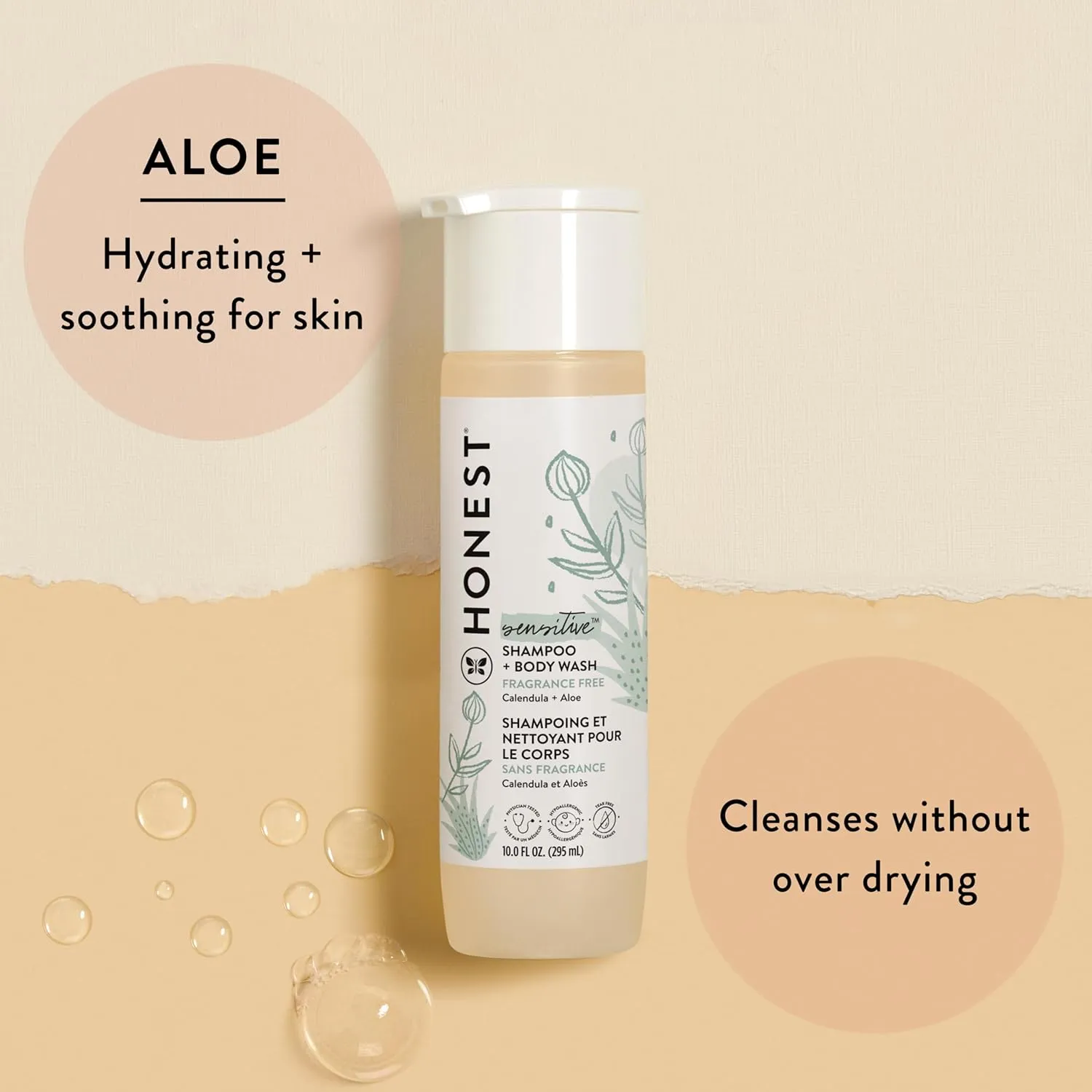 The Honest Company 2-in-1 Cleansing Shampoo   Body Wash for Sensitive Skin | Gentle for Baby | Naturally Derived, Tear-free, Hypoallergenic | Fragrance Free, 10 fl oz