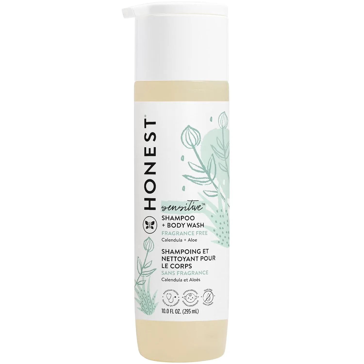 The Honest Company 2-in-1 Cleansing Shampoo   Body Wash for Sensitive Skin | Gentle for Baby | Naturally Derived, Tear-free, Hypoallergenic | Fragrance Free, 10 fl oz