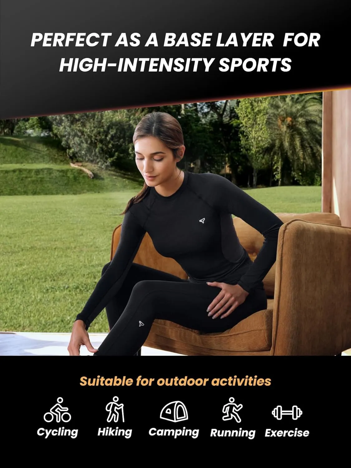 Womens Smart Thermal Base Layer - Long Sleeve Shirt with Temperature Regulation for Athletic, Golf, Workout