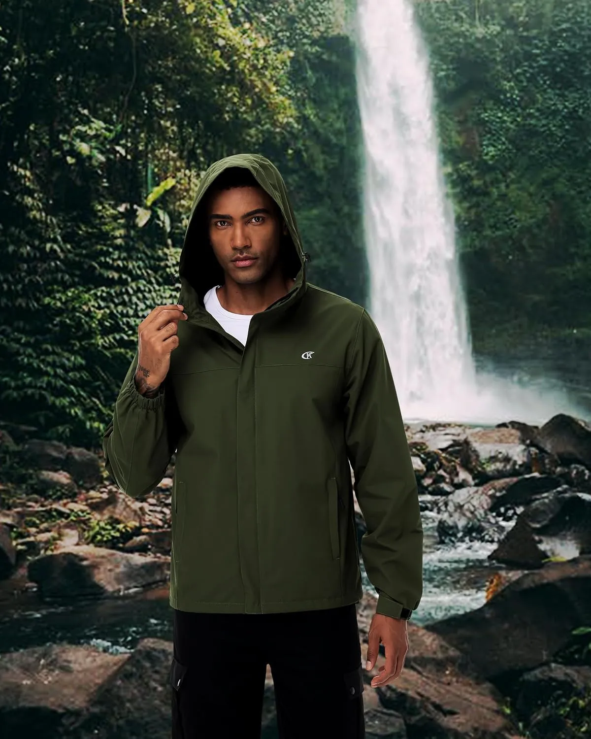 YuKaiChen Mens Rain Jacket Waterproof Hooded Windbreaker Jacket Lightweight Outdoor Hiking Shell Coat