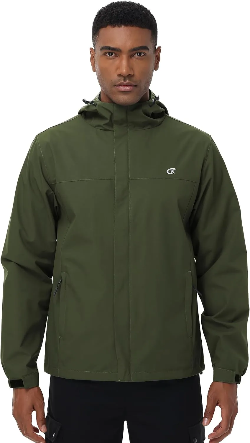 YuKaiChen Mens Rain Jacket Waterproof Hooded Windbreaker Jacket Lightweight Outdoor Hiking Shell Coat