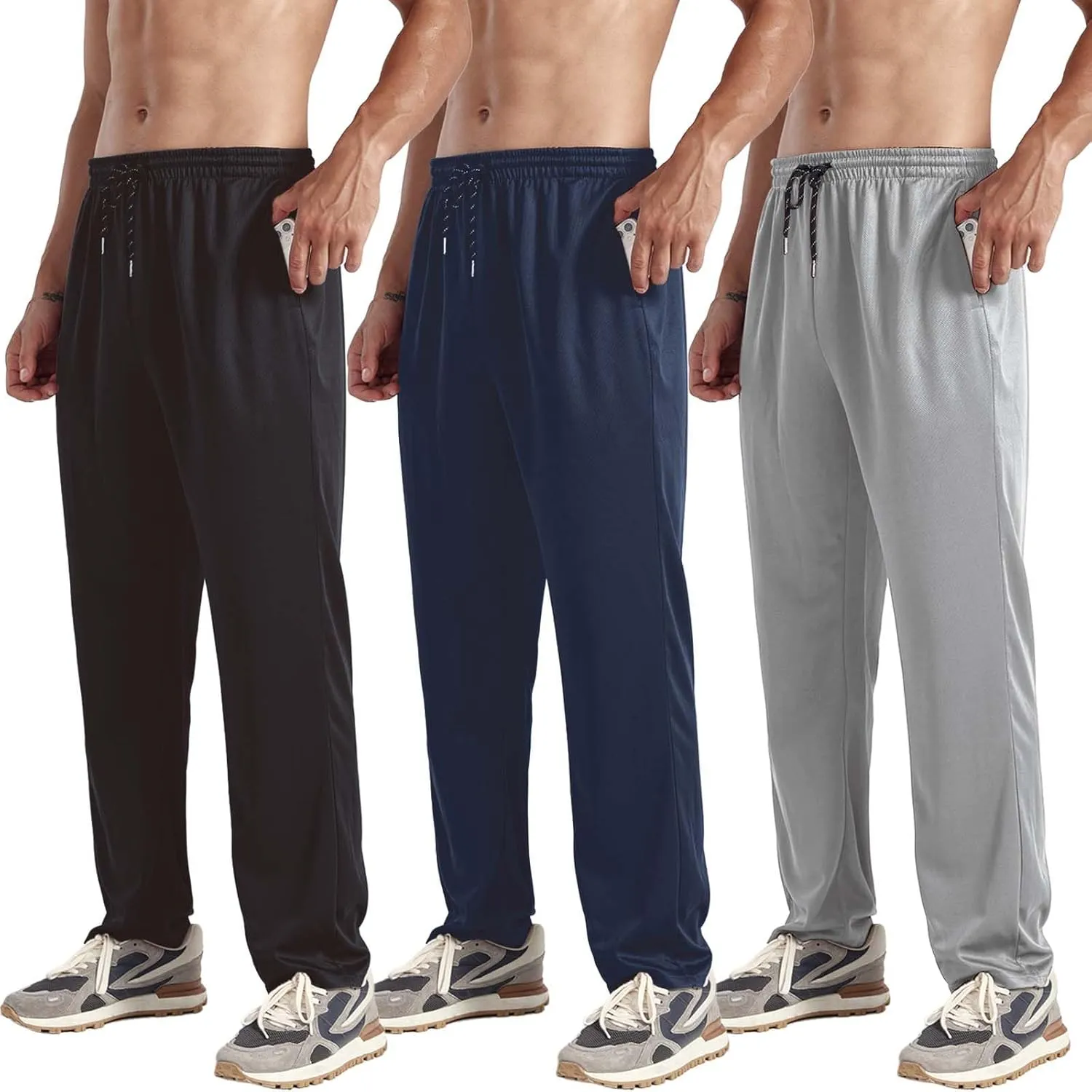 ZH 3-Pack Men's Mesh Jogger Pants, Comfortable Athletic Pants with Pockets for Active Wear, Lightweight & Breathable S-3XL